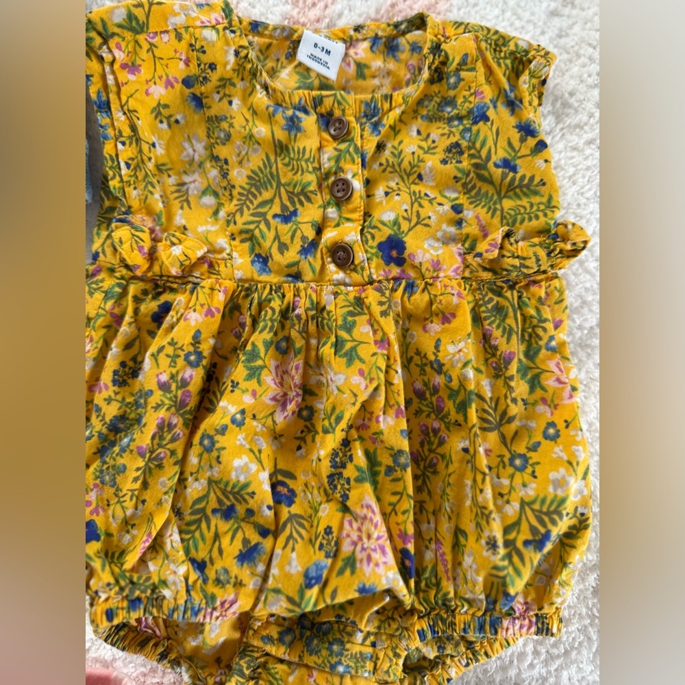 0-3 Month Floral Yellow Romper